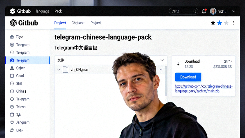 GitHub上开源Telegram中文语言包项目页面截图，显示下载链接
