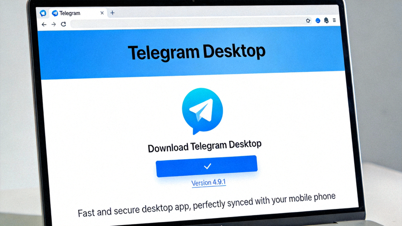Telegram Desktop官方网站首页截图，显示下载按钮和版本信息