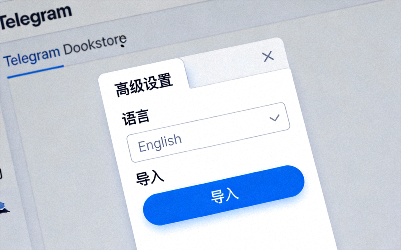 Telegram Desktop设置界面截图，显示高级设置中的语言选项和导入按钮