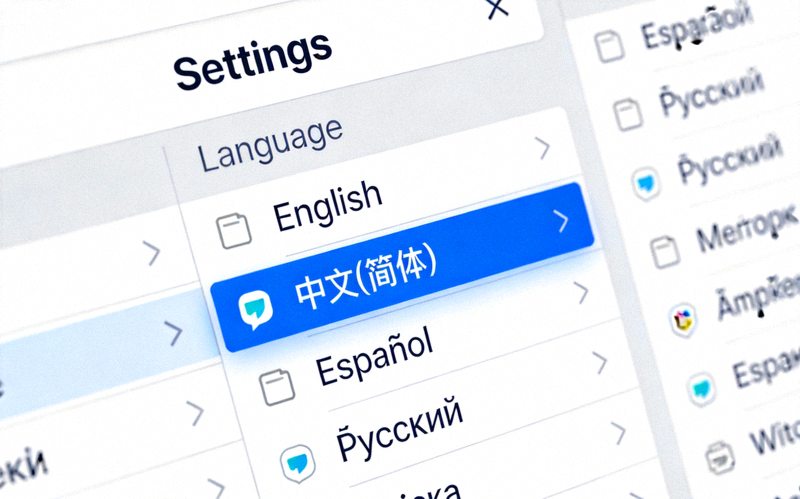 Telegram Desktop设置界面语言选项截图，高亮显示中文(简体)选项