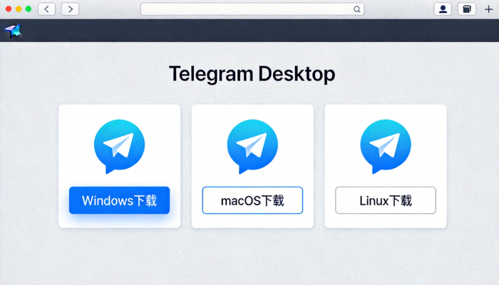 Telegram Desktop下载页面选项截图，显示Windows、macOS和Linux下载按钮