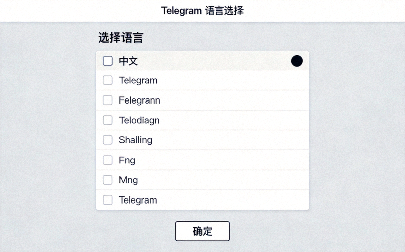 Telegram Desktop语言选择界面截图，显示中文选项被选中