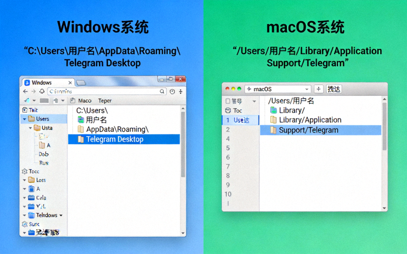 Windows和macOS系统中Telegram的t数据文件夹位置示意图